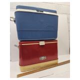 2  Coolers, Metal Thermos Cooler & Rubbermaid