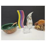 Bird Trinket Box, Gold Trim Vase,Mujshroom Holder+