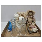 Candleholders, VTG. Dolls,Cat Pillow,2 Angels