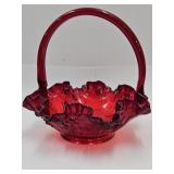 Fenton  Ruby Red Glass Basket 8' wide