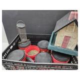 2 Bird Feeders & Bird Food & Crate