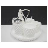 Fenton Hobnail Condiment Tray w Glass Spoon +
