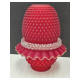 Fairy Lamp  6.5 ' h Frosted Ruby Red Glass Hobnail