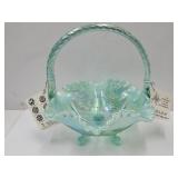 Beautiful Fenton Opalescent Glass Basket  8' wide