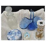 Nippon Hat Pin Holder, Cobalt Glass Basket +