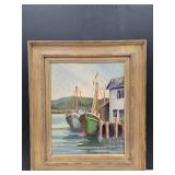 RARE Authentic Oil Painting 'Sailboat  At Harbor'
