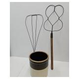 Primitive Rug Beaters & 1 Gal Crock w crack