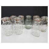 8 Vintage QT SZ Glass Bll Jars w Lids