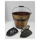 Maple Syrup Bucket 11 x 9.5'w & Sad Iron w Stand