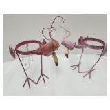 Metal Flower Pot Bird Pink Flamingos 12'T