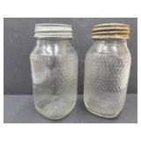 2 Diamond Pattern Grid Canning Jars W Zinc Lids