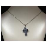 Blue Agate Cross On Short Chain
