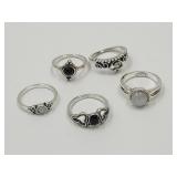 Silver Plated Rings w Artificial Stones Sz 5 - 7