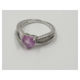 Sterling Silver Ring w Pink Heart & CZ Sz 7.5