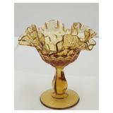Fenton Amber Glass Compote 6"high