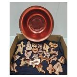 Vintage Copper Cookie Cutters & Aluminium Bowl