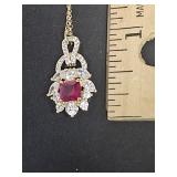 Goldplated Necklace w LC Ruby & CZ
