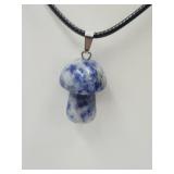 Blue & White Stone Mushroom on Cord Necklace