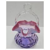 Fenton  Twist Handle Glass Basket 8" high