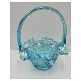 Fenton  Irridescent Teal Glass Basket 6 1/4" w