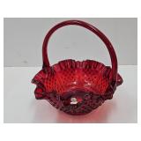 Fenton Ruby Red Hobnaol Glass Basket 8" wide