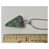 Green & Purple Natural Stone Pendlum on Chain
