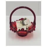 Signed Ruby Red Fenton Glass Basket 6 1/4" w