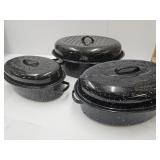 3 Granite Ware Roasting Pans 12"-18"l