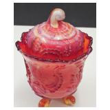 Red Indiana Slag Glass Footed Candy Dish  6 3/4'h