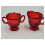 Ruby Red Fostoria Creamer & Sugar