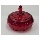 Ruby Red Viking Glass Candy Dish w Lid