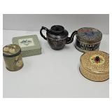 Earthen Ware Teapot & Vintage Tins