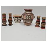 Vintage Mexican Clay Pottery & Wood Shakers