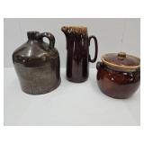 Hull Jar w/chip ,Pitcher, Whiskey Crock SEE DAMAGE