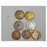 V Nickels & 3 Indian Head Pennies Coins