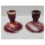 Imperial  Red Slag Glass Candleholders