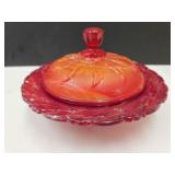 Imperial  Red Slag Glass Candy Dish with Lid  6.5"