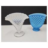 2 Fenton Hobnail Fan Vaese 4" & 3 3/4" High