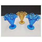 3 Hobnail Glass Vases 4" high