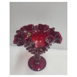 Fenton Hobnail Ruby Red Compote  6' h