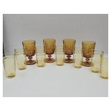 Vintage Amber Goblets & 7 Drinking Glasses