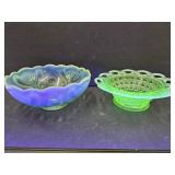 2 Depression Ware Bowls, One is Uranium Glass
