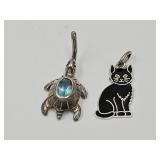 925 Sterling Silver Turtle  & Cat  Pendants