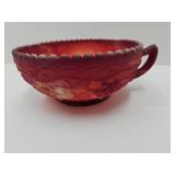Imperial Red  Slag Glass Bowl with Handle  5.5"w