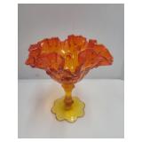 Orange Glass Fenton Compote  6.5' high