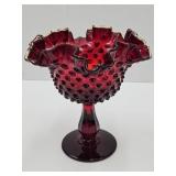 Fenton Ruby Red Glass 6.5"h Hobnail Compote
