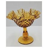 Fenton Amber Glass Hobnail  Compote 6.5"