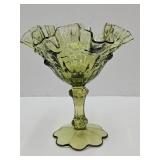 Fenton Colonial Green Cabbage Rose Compote 6.5"
