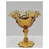 Amber Glass Fenton Compote  6 1/2" high