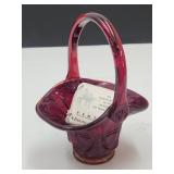 Ruby Red Smaller Glass Fenton Basket  4 3/4"